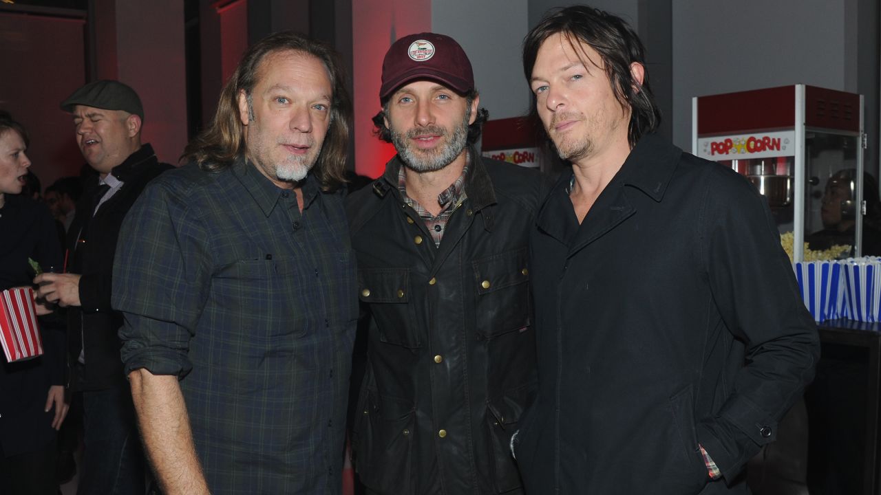 Director Greg Nicotero, from left, with "Walking Dead" actors Andrew Lincoln and Norman Reedus.