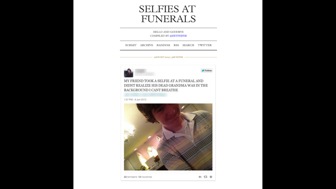 The Selfies at Funerals page on Tumblr has sparked some backlash.