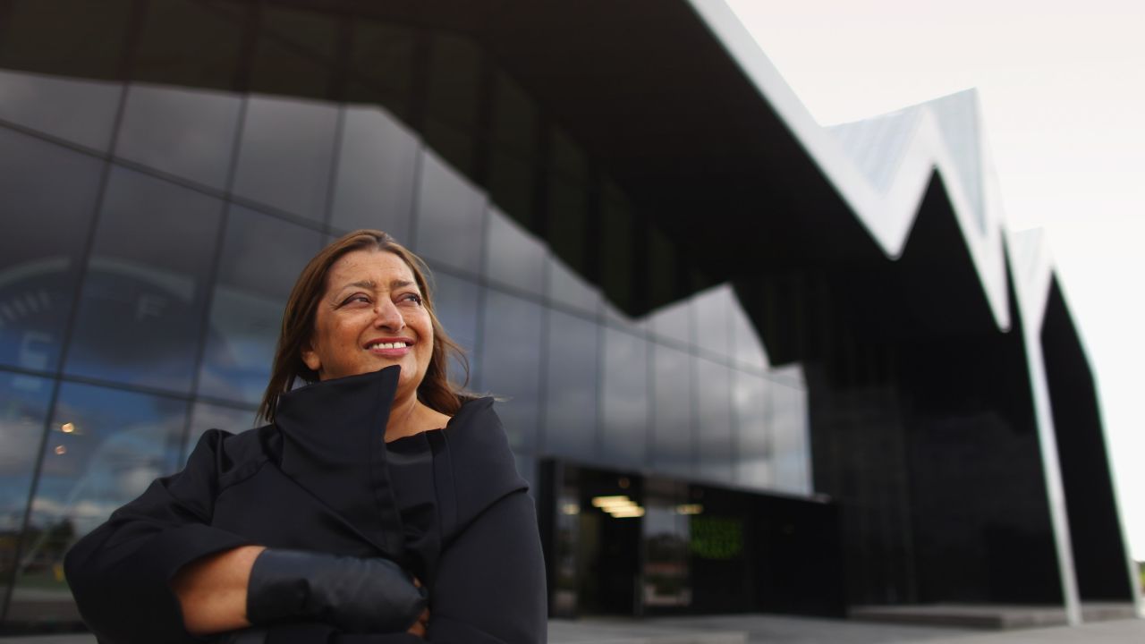 Architect Zaha Hadid, outside Glasgow's Riverside Museum, her first major public commission in the UK, in 2011.