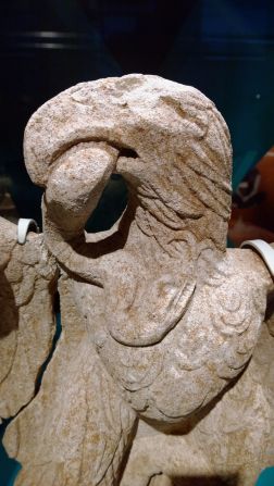 The carving depicts an eagle clutching a snake in its beak, and is thought to symbolize the struggle of good over evil.