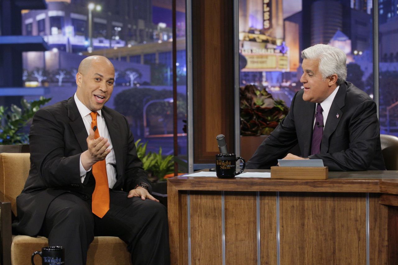 Booker is interviewed by late-night television host Jay Leno in June 2012.