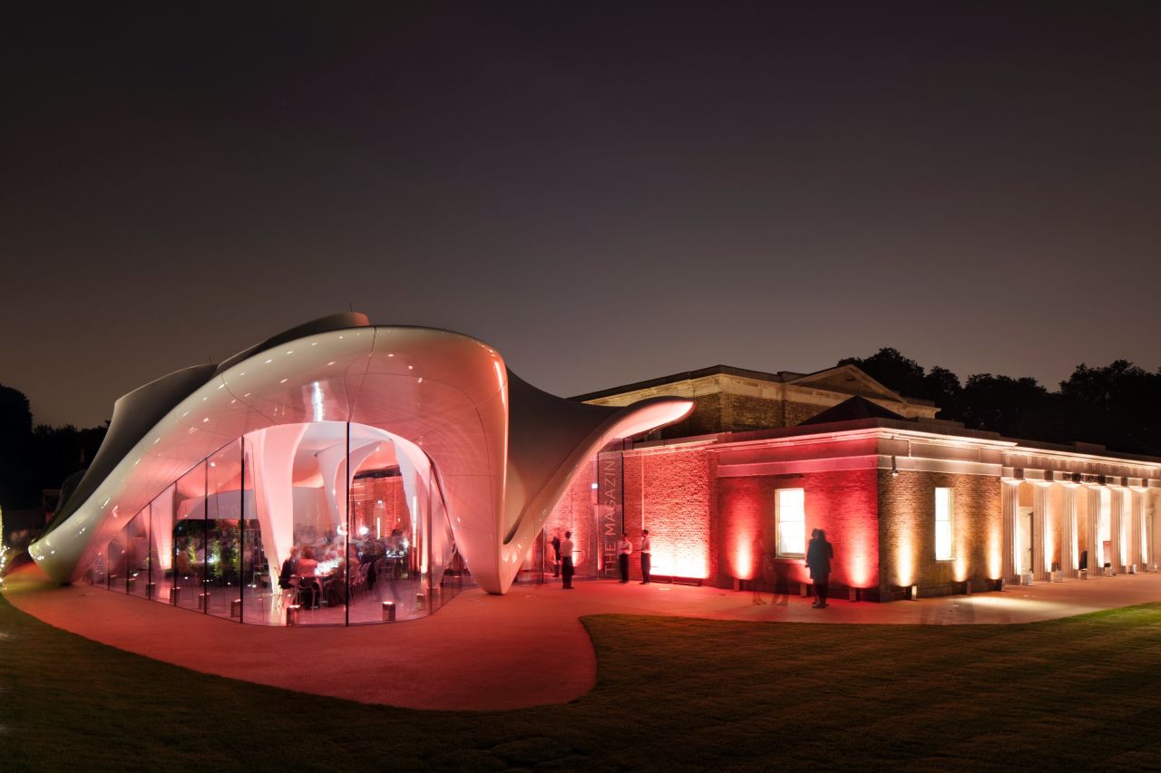 Last month Hadid opened the new Serpentine Sackler Gallery in London's Hyde Park, featuring her distinctive sweeping, space-age roof. 
