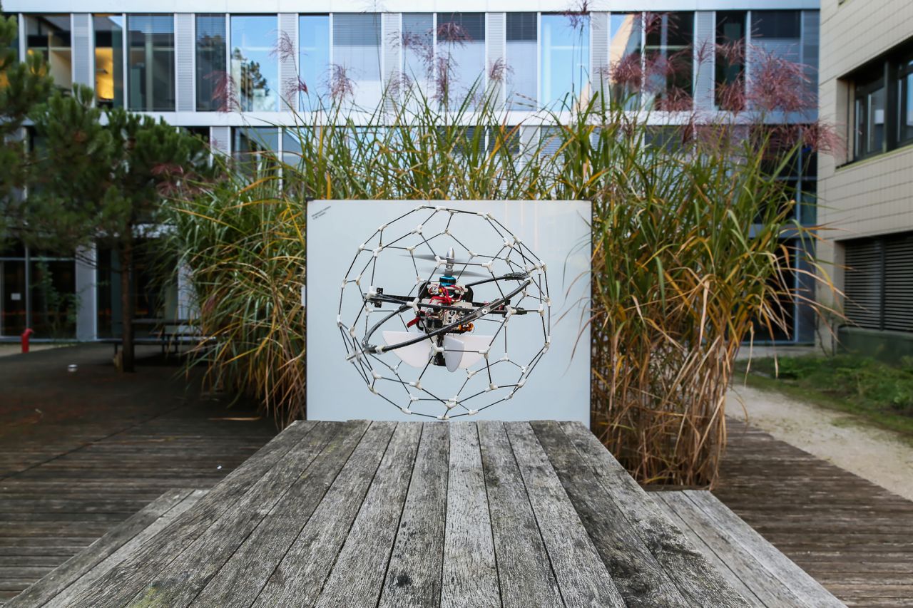 Gimball is a spherical flying robot encased in a flexible cage that allows it to happily smash into surfaces while navigating disaster sites. Unlike other rescue robots, GimBall is able to bounce back without losing its bearings or damaging its in-built camera. Developed by the Swiss Federal Institute of Technology (EPFL), it could be used to search for survivors or measure gas leaks in collapsed buildings.