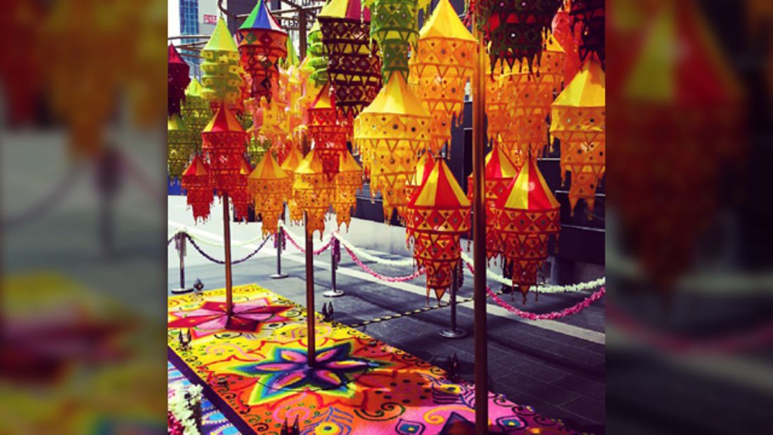 The vibrant colors of the Diwali lanterns and a rangoli was captured by avid <a href="http://instagram.com/parwandra" target="_blank" target="_blank">Instagrammer Vincent Paul JR</a> a few days ago during his lunch break at a shopping mall in Kuala Lumpur, Malaysia. The 27-year-old, who teaches English at the local university, was raised as a Catholic but converted to Hinduism a few years ago. "The lamps comply to the Hindu belief that light is a form of the divine. Rangoli is a symbol of welcome, Indians drew them on their doorsteps to invite all sorts good energy into their homes during special occasions. The rangoli is made out of edible colored rice which serves the purpose of feeding inferior beings such as rats, pigeons and ants as a form of good deed (Dharma) in the Hindu tradition," he said.
