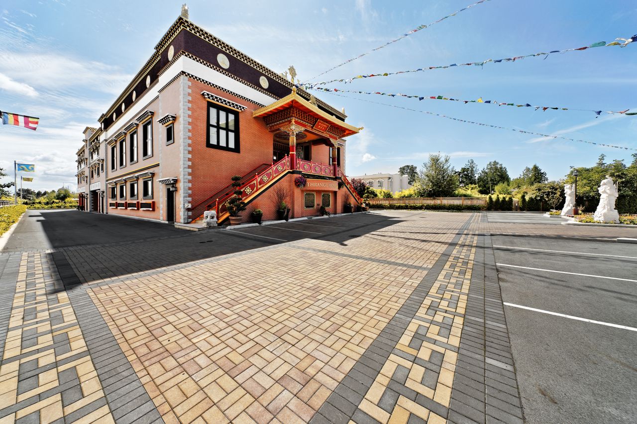 The Thrangu Monastery in Richmond, British Columbia, opened in 2010; it was the first traditional Tibetan Buddhist monastery in Canada. Its shrine hall has a 30-foot ceiling and a 13-foot statue of Buddha covered in gold leaf.