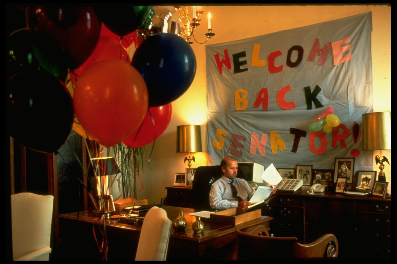 Biden is welcomed back after undergoing surgery for an aneurysm in 1988.