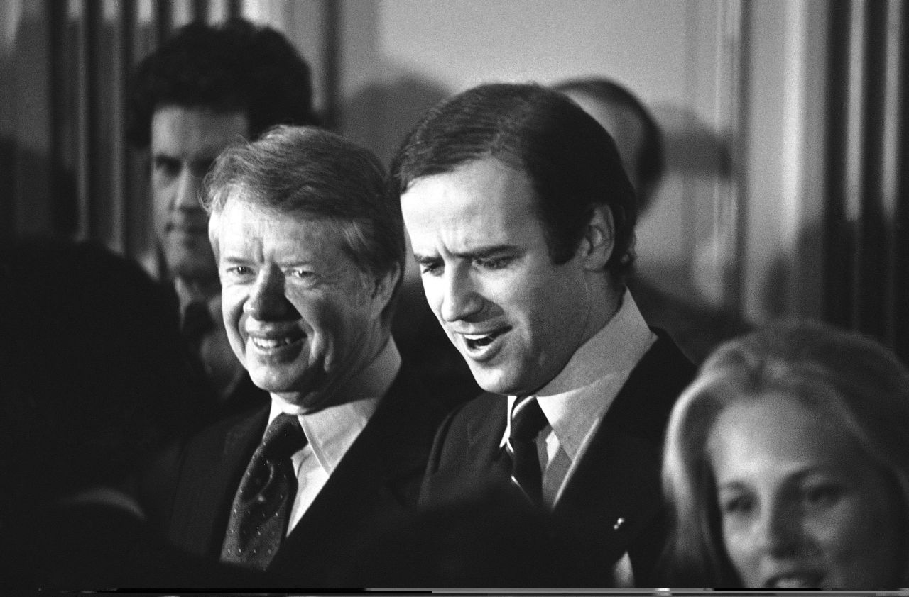 President Jimmy Carter and Biden attend a reception for the Delaware Democratic Party in 1978. Biden was the first senator to endorse Carter's presidential candidacy two years earlier.