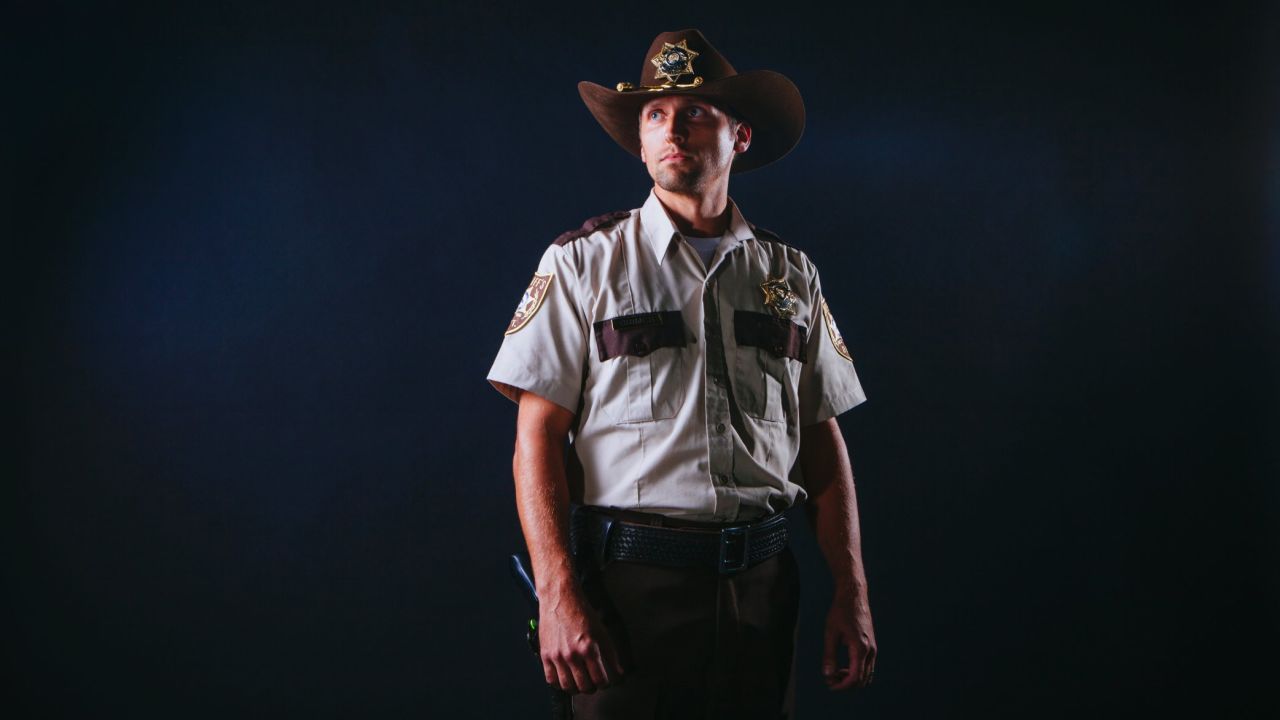 Zombie fans gathered by the thousands at the first-ever Walker Stalker Con, which celebrated the "The Walking Dead" and all things horror this past weekend in Atlanta. In this photo, Forrest Ainsworth, from Canton, Georgia, dresses as Rick Grimes from the popular television series "The Walking Dead."