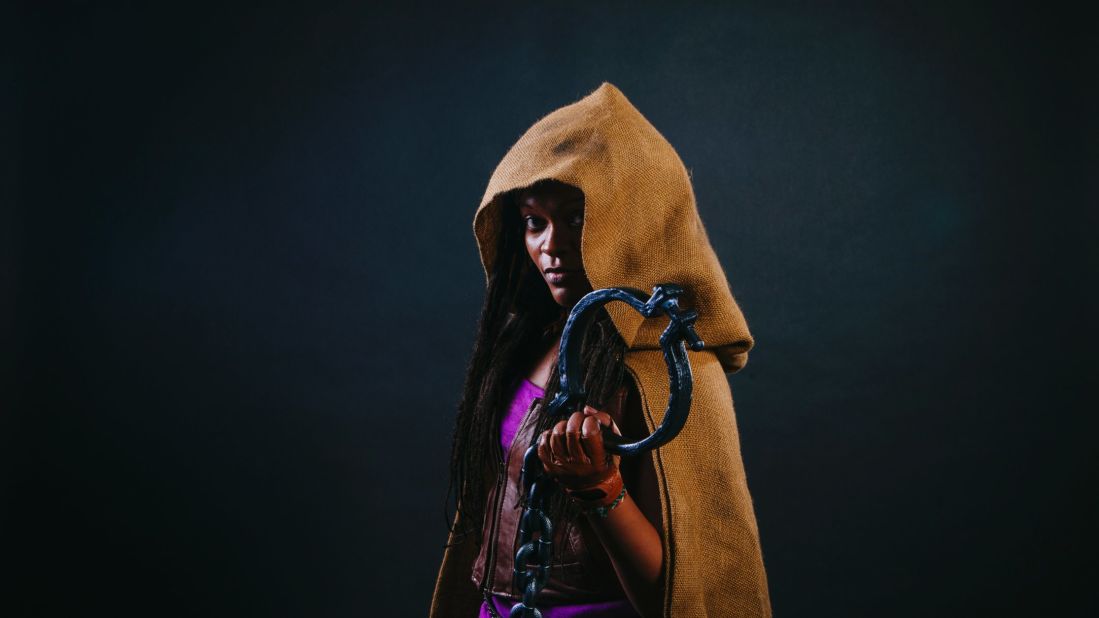 Jasmine Anderson dressed as Michonne from "The Walking Dead."