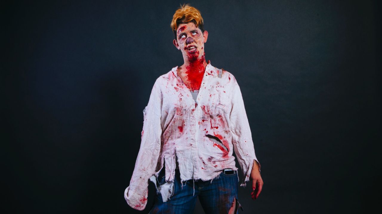 Lindsay Aluaro, from Ontario, Canada, dressed as a zombie.