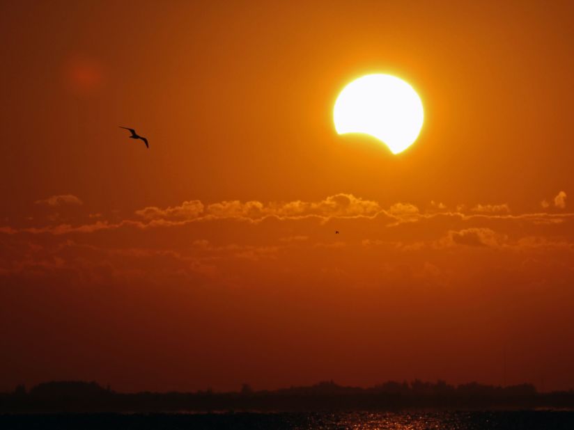 <a href="http://ireport.cnn.com/docs/DOC-1055901">William England</a> could not see the eclipse with his naked eye while out in Titusville, Florida. But he took photos of the sunrise anyway. Only later did he realize he captured the solar event through his camera. 