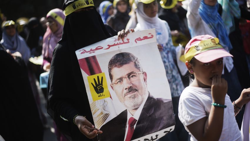 Members of the Muslim Brotherhood and supporters of ousted President Mohamed Morsy march through Cairo's Maadi Neighborhood on September 6, 2013. Thousands of supporters of ousted Egyptian president Mohamed Morsi turned out for protests in Cairo after Friday prayers, despite a sustained crackdown on Islamists by the country's new authorities.