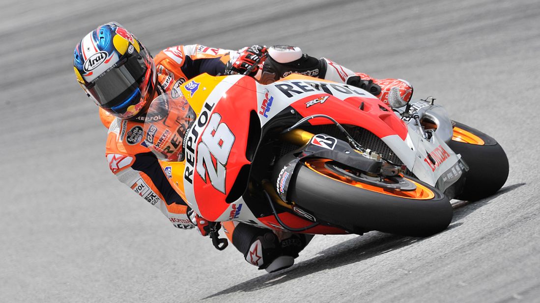Marquez and Lorenzo have developed a fierce rivalry, while the young pretender has also been making enemies within the Honda camp. Teammate Dani Pedrosa, pictured, was on the receiving end of Marquez's aggressive style at the Aragon Grand Prix when the pair came together while battling for second place. Marquez was deducted one point and warned about his driving style.