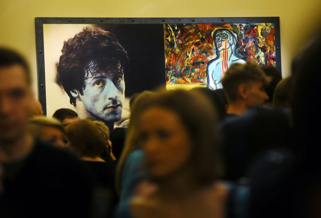 If you thought his movies were one-dimensional, you may prefer his art work. Sylvester Stallone's exhibition "Sylvester Stallone. Painting. From 1975 Until Today" at the Russian Museum in St. Petersburg is now open, running until January 13. It includes paintings such as "Champion Due," shown here, and others in a retrospective of abstract artwork. 