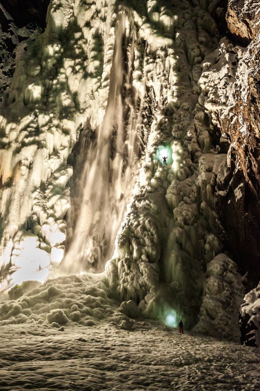 "We lowered all the material down from the top of the falls and often had to improvise because of the crazy ice formations; it required complete concentration," Arnold said in a statement. 