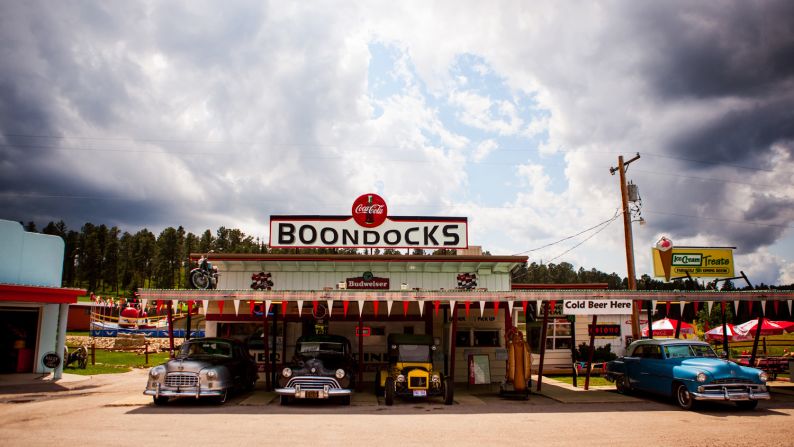 The trio biked through 28 states and one Canadian province, discovering diners and other American wonders along the way. Boondocks, a 1950s themed diner in the Black Hills of South Dakota, is shown here. 