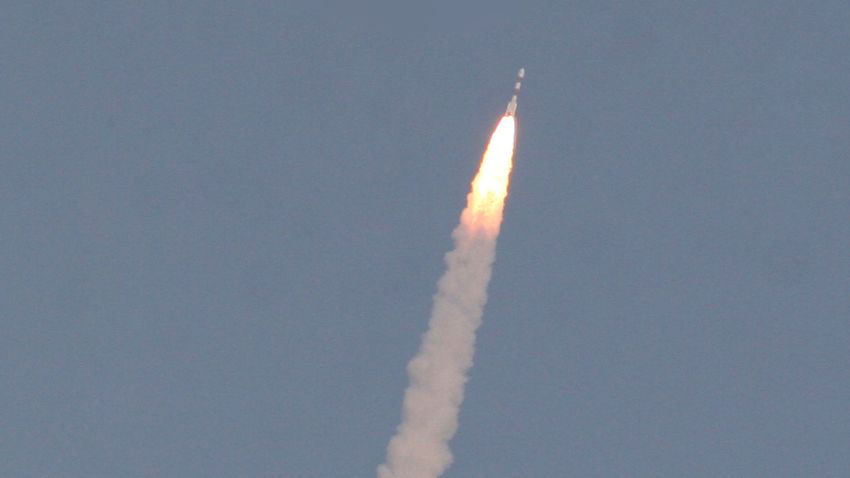The PSLV-C25 launch vehicle, carrying the Mars Orbiter probe as its payload, lifts off from the Satish Dhawan Space Centre in Sriharikota on November 5, 2013. India's first mission to Mars blasted off November 5 with the country aiming to become the only Asian nation to reach the Red Planet with a programme showcasing its low-cost space technology. AFP PHOTO/STR (Photo credit should read STRDEL/AFP/Getty Images)