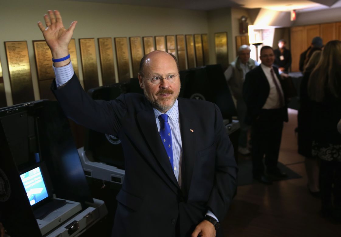 Lhota waves after casting his vote in Brooklyn. Lhota was deputy mayor under Rudy Giuliani and former head of the New York City transit authority. 