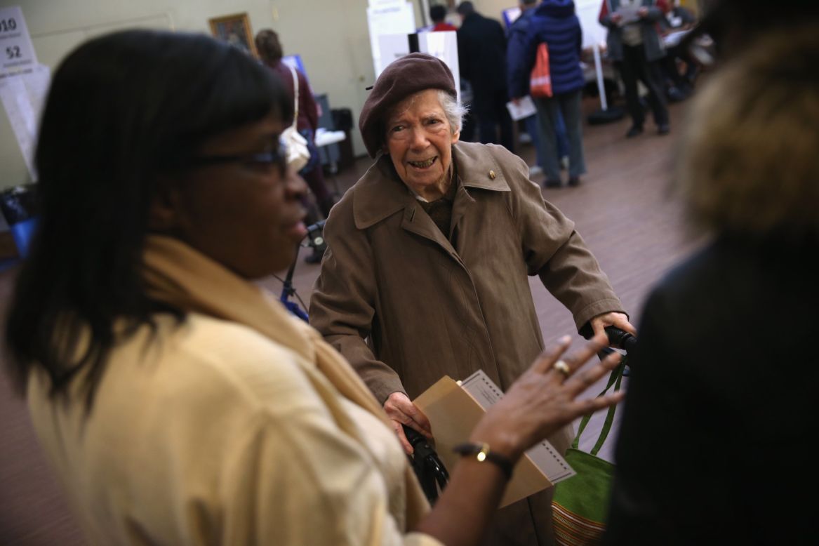 A voter asks for assistance at a polling station in Brooklyn.