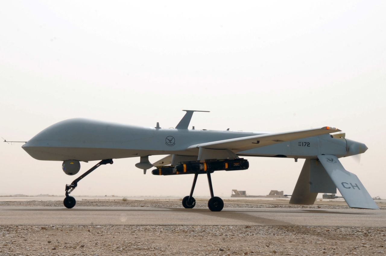 The MQ-1 Predator is an unmanned aircraft, or drone, that has conducted reconnaissance and surveillance missions.