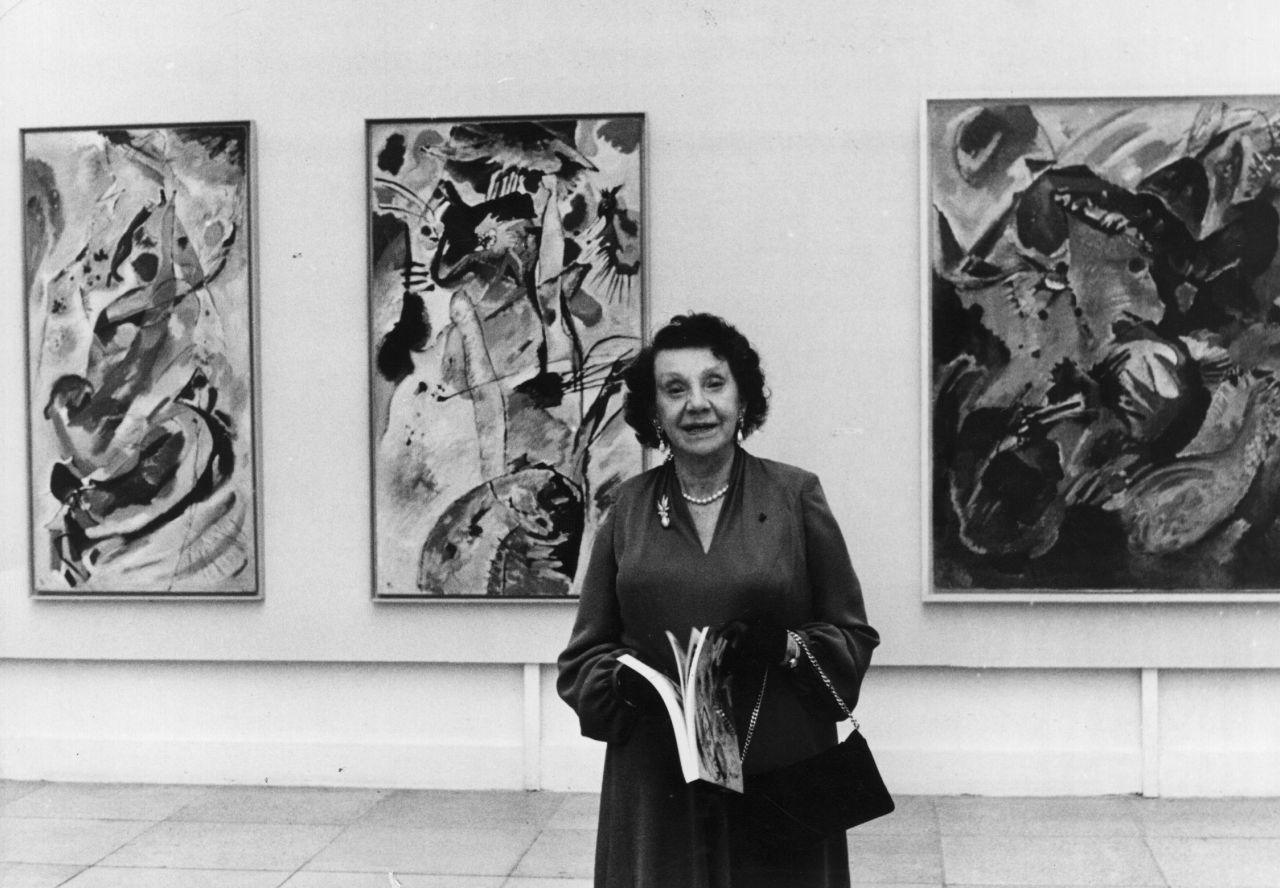 Nina Kandinsky, wife of the abstract painter Wassily Kandinsky, at an exhibition of her husband's work in Munich in 1976. His abstract work was considered unacceptable in Nazi Germany.
