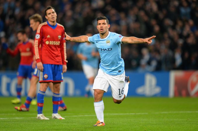 Sergio Aguero was on target early for Manchester City in their rout of CSKA Moscow. 