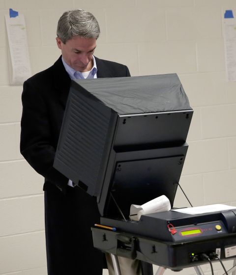 Cuccinelli votes at Brentsville District High School in Nokesville, Virginia.