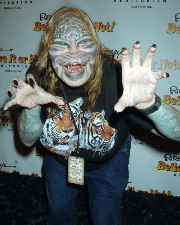 Dennis Avner, aka "Cat Man," arrives at a 2007 party for "Ripley's Believe It Or Not Odditorium" in New York. Avner died last year of an apparent suicide.