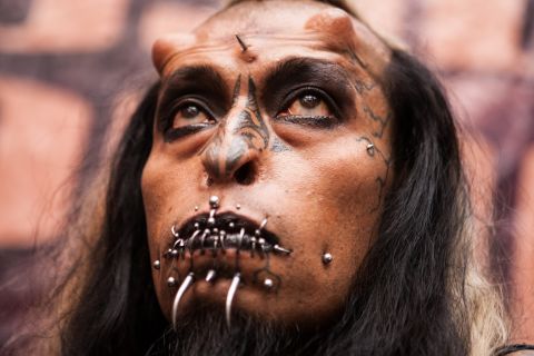A man at Venezuela Tattoo Expo in January appears as "Satan," complete with apparent horns. 