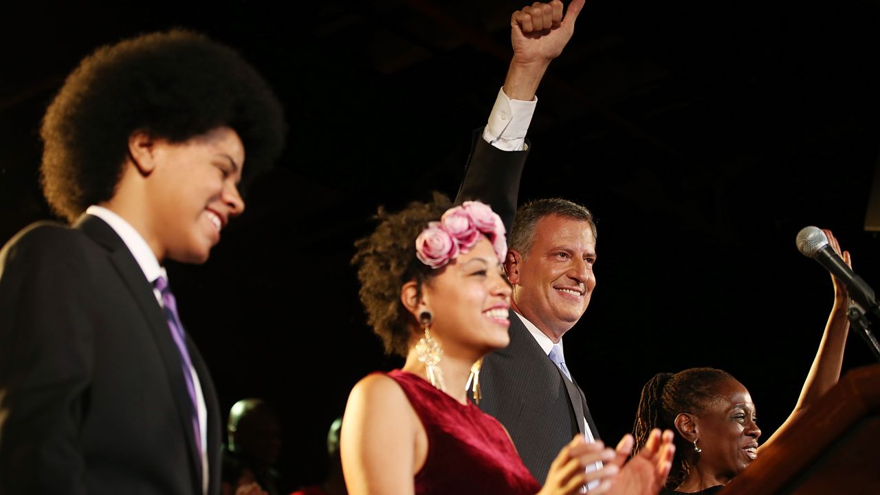 De Blasio and his family address the crowd at his primary night party on September 11. De Blasio has been the city's public advocate since 2010. He managed Hillary Clinton's first U.S. Senate bid in 2000 and served on the City Council for eight years.