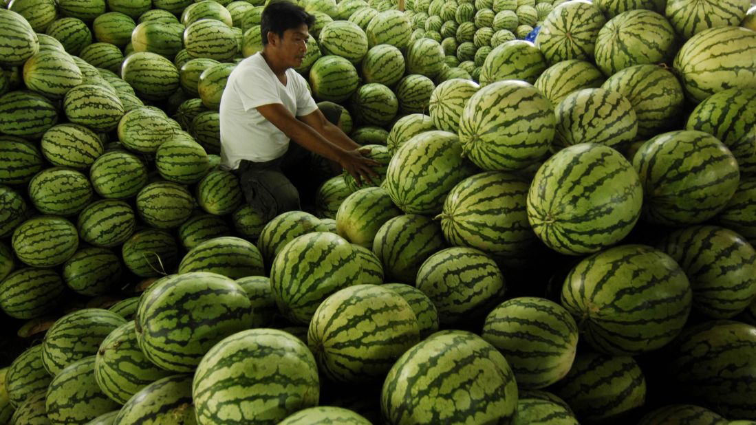 <strong>Watermelon</strong><br />Water content: 91.5%<br /><br />It's fairly obvious that watermelon is full of, well, water, but this juicy melon is also among the richest sources of lycopene, a cancer-fighting antioxidant found in red fruits and vegetables. In fact, watermelon contains more lycopene than raw tomatoes: about 12 milligrams per wedge, versus 3 milligrams per medium tomato.<br /> <br />Although this melon is plenty hydrating on its own, Gans loves to mix it with water in the summertime. "Keep a water pitcher in the fridge with watermelon cubes in the bottom," she says. "It's really refreshing and a great incentive to drink more water overall."<br />