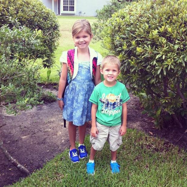 Hill's children smile for their first day of school in 2013. Hill says she knows her kids are lucky "in lots of ways." Although Hill says she struggles with guilt, they are well cared for, have a lot of people who love them and "my house feels like a happy home."