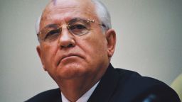 Gorbachev listens during a conference in Moscow in 2001.