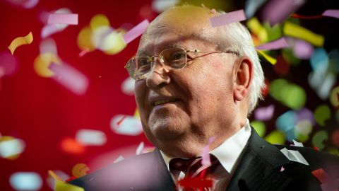 Gorbachev on stage in London during the finale of the Gorby 80 Gala, a celebration of Gorbachev's 80th birthday in 2011.