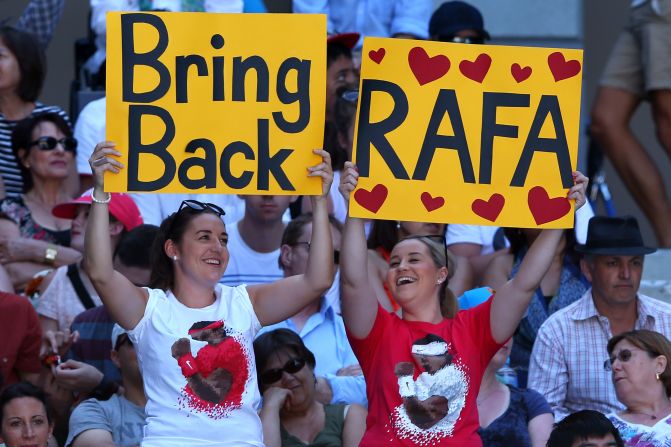 Despite his six-month absence because of a knee injury, Rafael Nadal was at the forefront of some supporters' minds when the 2013 Australian Open took place without him. The Spaniard's withdrawal meant he had dropped out of the top four for the first time since 2005. 