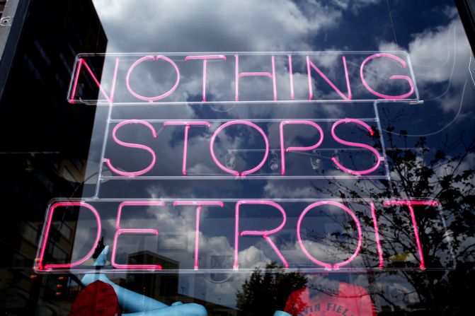 This sign in a store selling Detroit merchandise was photographed on July 19, 2013, a day after the city's bankruptcy filing. 