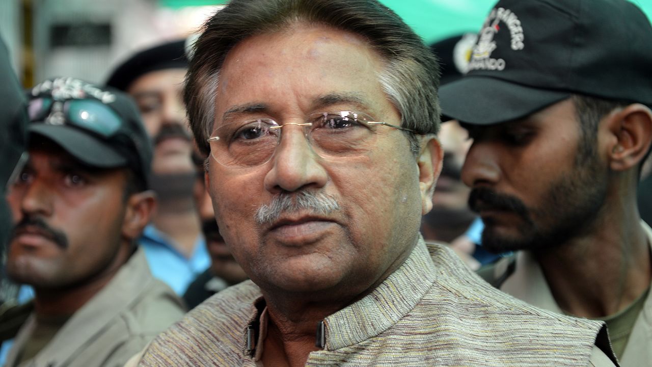 Former Pakistani President Pervez Musharraf arrives at court in Islamabad in April 2013.