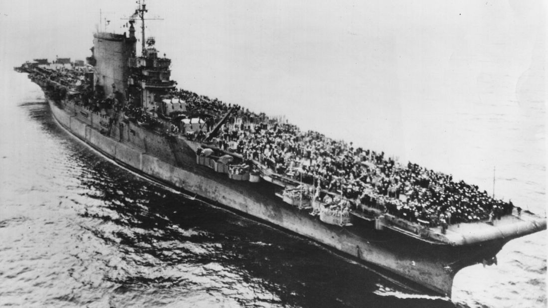 There have actually been two aircraft carriers named after the Revolutionary War's Battle of Saratoga. The first USS Saratoga, seen here moving toward San Francisco's Golden Gate Bridge in 1945, was one of two members of the Lexington class of aircraft carriers.