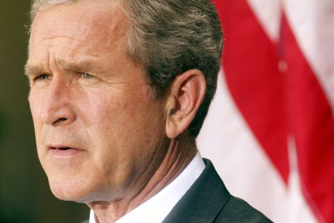 U.S. President George W. Bush announces his plan for peace in the Middle East on June 24, 2002. He called for Arafat's removal from power and the creation of a Palestinian state.