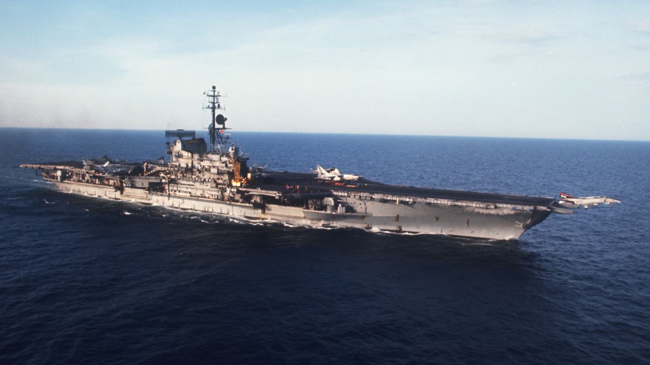 The USS Midway, namesake of the Midway class of aircraft carriers, floats off the coast of North Vietnam in 1972. It was named after the Battle of Midway, when U.S. forces held back a Japanese attempt to take the Pacific atoll in 1942.