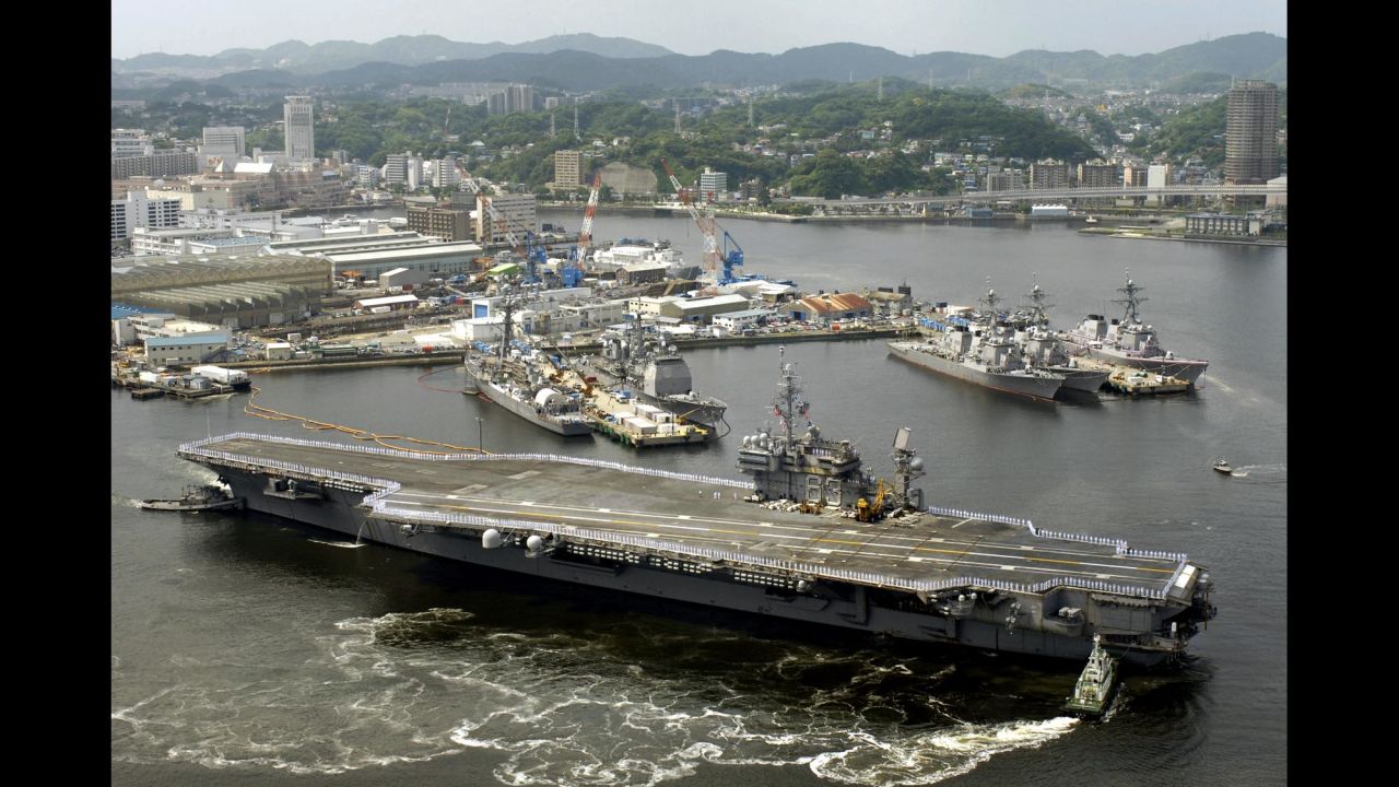 The Kitty Hawk class was named for the USS Kitty Hawk, seen here departing Yokosuka, Japan, in 2008. At that time, the Kitty Hawk was the oldest carrier in the U.S. Navy and the only conventional-power aircraft carrier still in commission. It was decommissioned in 2009.