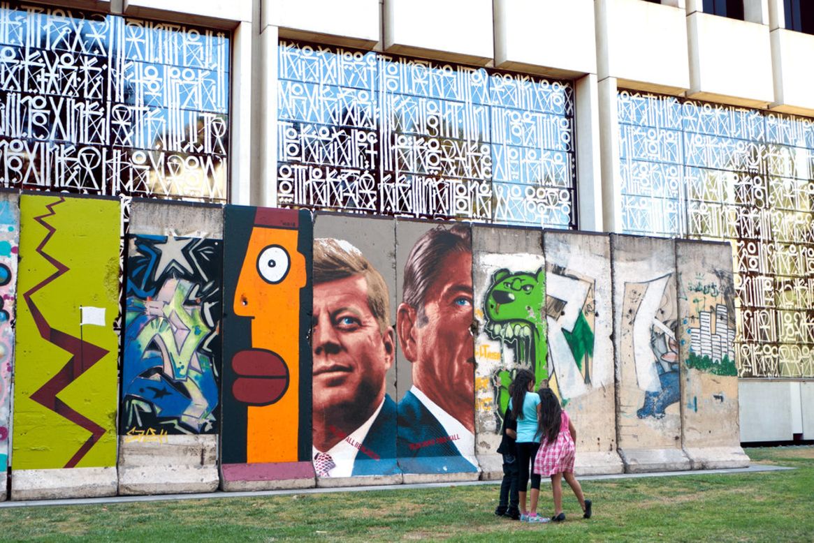 A 25-ton, 10-segment section of the Wall stands in front of the Variety Building on Wilshire Boulevard in Los Angeles. It's the longest stretch of Berlin Wall in the United States.