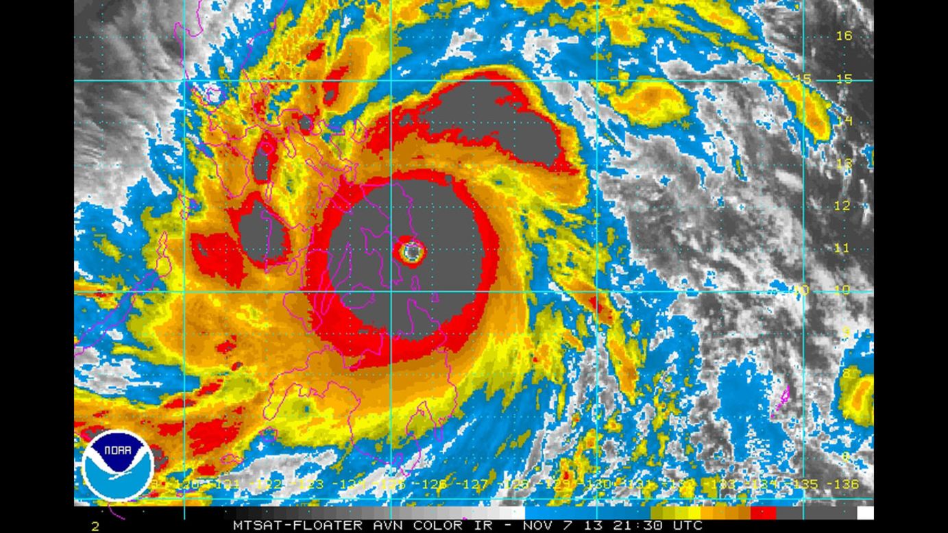 Super Typhoon Haiyan, one of the strongest storms ever recorded, made landfall in the Philippines on Friday, November 8. The storm had maximum sustained winds of 315 kph (195 mph) and gusts as strong as 380 kph (235 mph), officials said. That wind strength puts it well above the 252 kph (157 mph) threshold for a Category 5 hurricane, the highest category on the Saffir-Simpson hurricane wind scale.