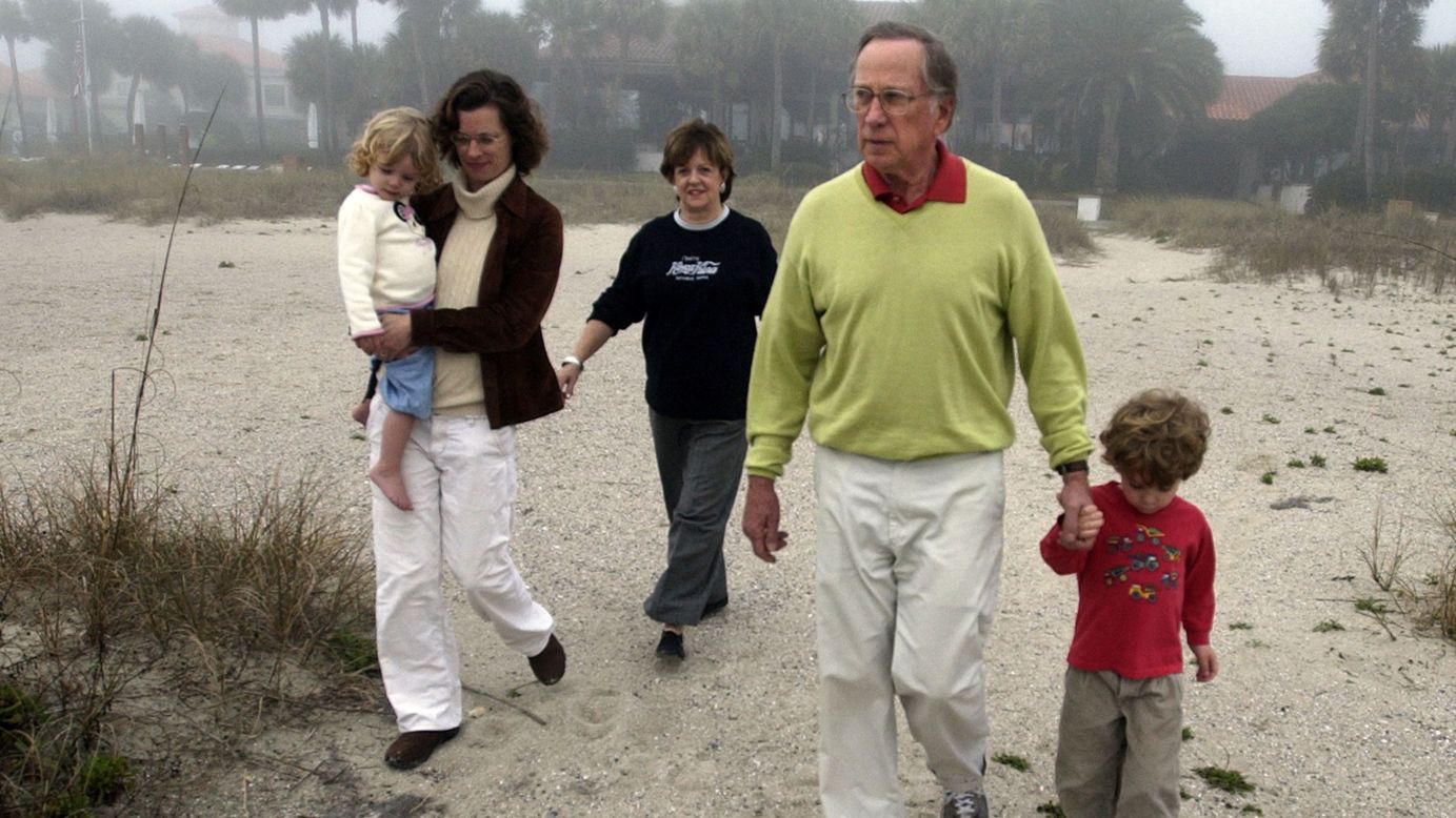 Former U.S. Sen. Sam Nunn, his wife Colleen, daughter Michelle, and his grandchildren walk the beach at Sea Island, Georgia, in 2007. Michelle Nunn was a Democratic candidate for Georgia's U.S. Senate seat in 2014.