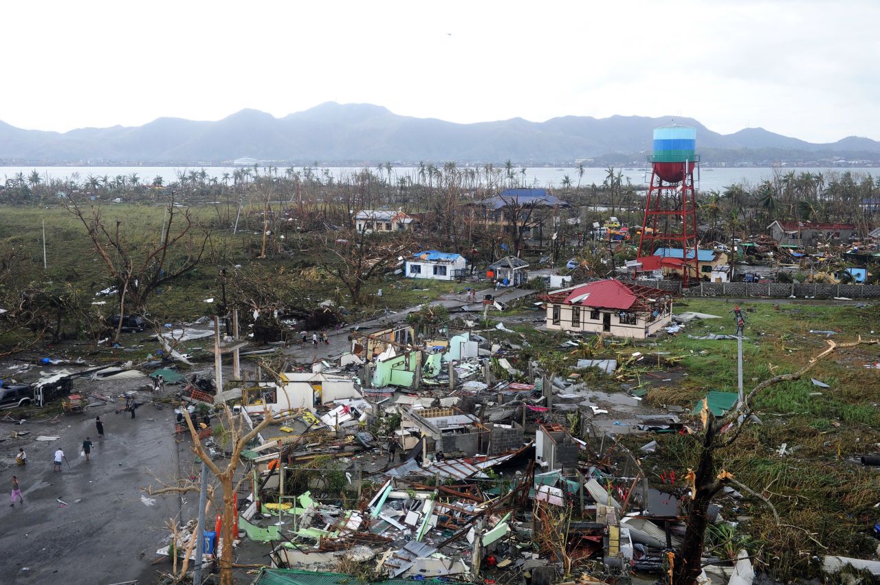 Tacloban houses are destroyed by the strong winds caused by the typhoon.