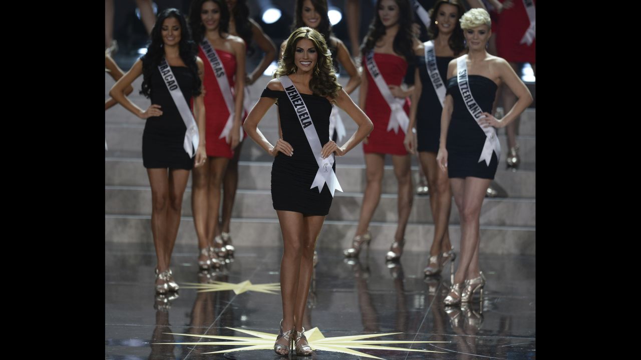 Miss Universe contestants, including Miss Venezuela Gabriela Isler, center.