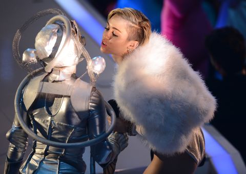 Miley Cyrus accepts her award for best video for "Wrecking Ball."