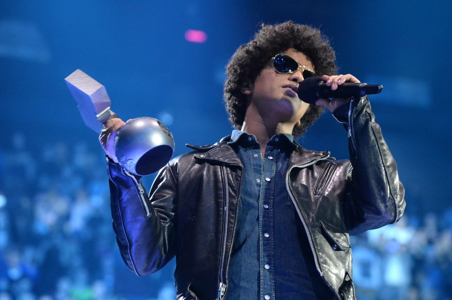 Bruno Mars accepts the Best Song award for "Locked Out of Heaven."
