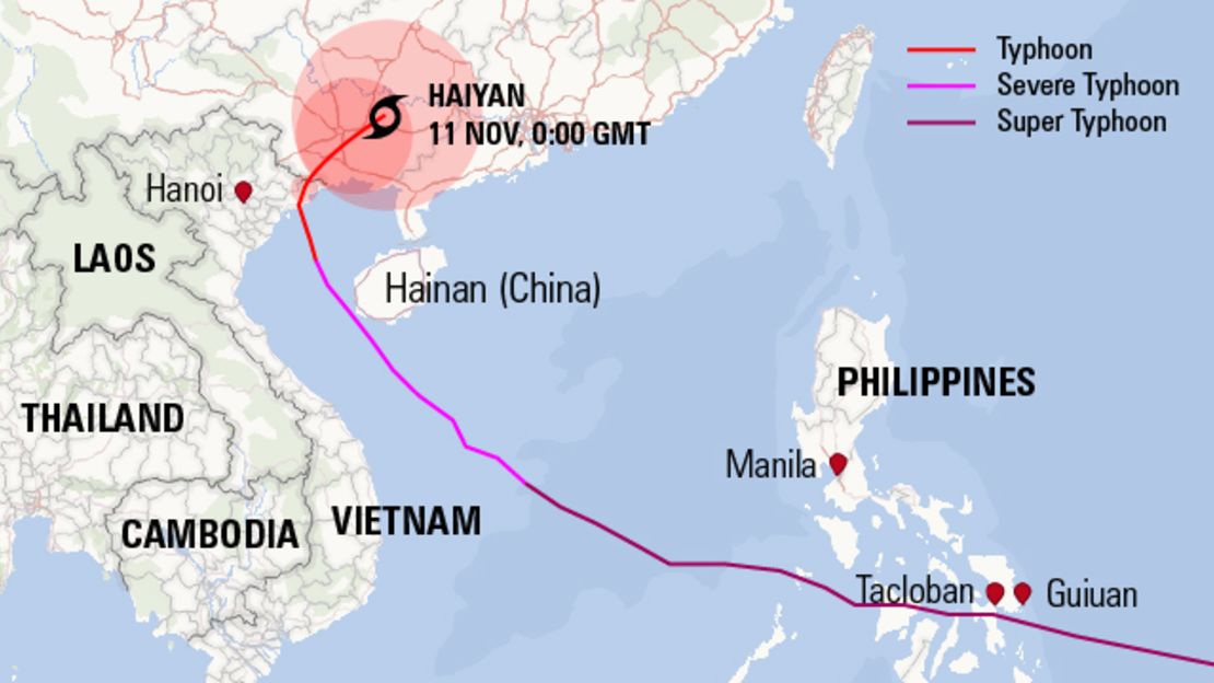 Map show Haiyan's path