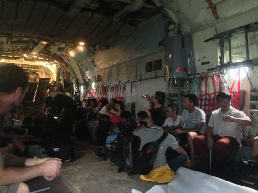 The storm chasers only managed to board the flight after catching a helicopter from a military staging post to Tacloban airport. The roads had been blocked by debris, turning the airport from a short drive away into a potential seven-hour trek.